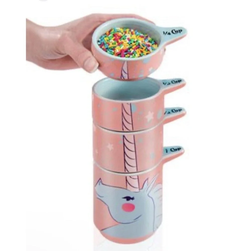 Whimsical Unicorn - Nesting Stacking Measuring Cup Stack - Pink - Blue